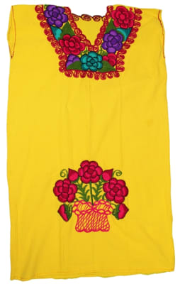 Oaxacan Embroidered Mexican Dress - Yellow