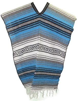 Mexican Blanket Poncho - Blue