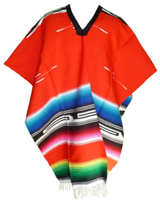 Tribal Serape Mexican Poncho - Red