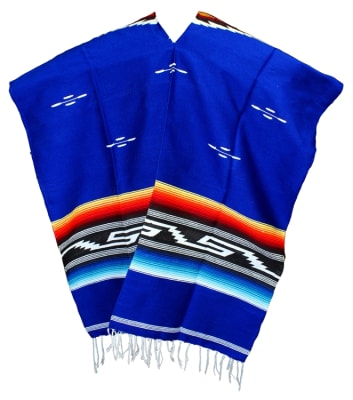 Tribal Serape Mexican Poncho - Royal Blue