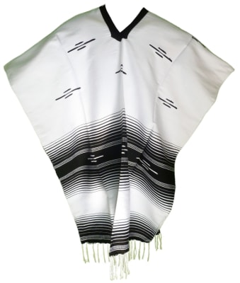 Tribal Serape Mexican Poncho - White/Black