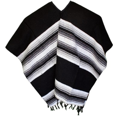 Mexican Wide Western Poncho - Black