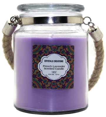 Crystalo Creations French Lavender Scented Candle with Rope Handle, 18 Ounce