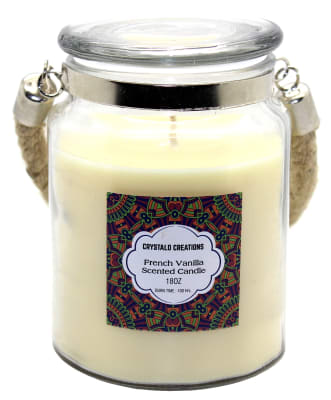 Crystalo Creations French Vanilla Scented Candle with Rope Handle, 18 Ounce