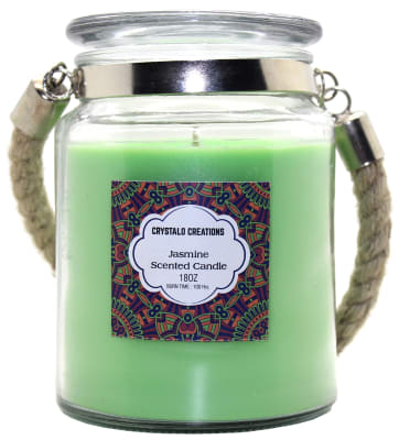 Crystalo Creations Jasmine Scented Candle with Rope Handle, 18 Ounce
