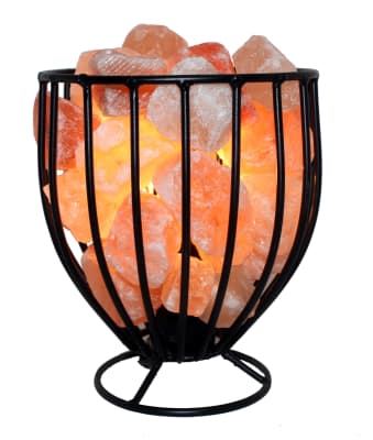 Natural Himalayan Salt Metal Basket Bowl Lamp Tall