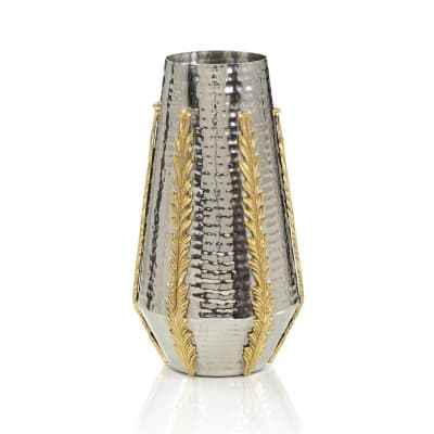 Feathered Polished Silver Vase Large