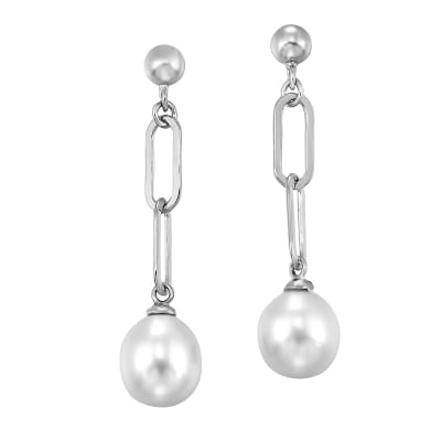 Drop Pearl Earrings in Sterling Silver