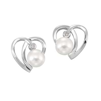 Pearl Heart Earrings in Sterling Silver