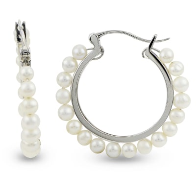 Sterling Silver Freshwater Pearl Hoop Earring