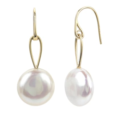 14KY 11-12MM COIN PEARL HOOK EARRING
