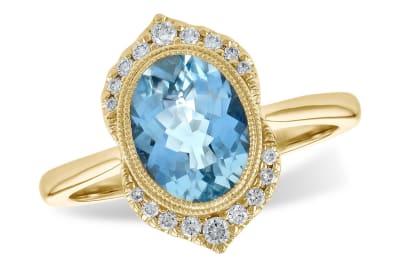 Aquamarine & Diamond Ring in 14K Yellow Gold