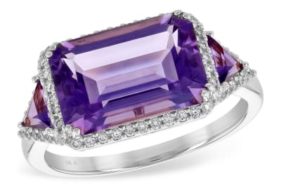 Amethyst & Diamond Ring in 14K White Gold