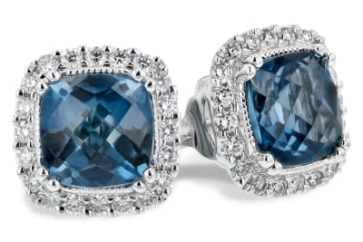 London Blue Topaz & Diamond Earrings in 14K White Gold