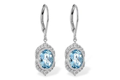 Aquamarine & Diamond Earrings in 14K White Gold