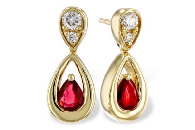 Ruby & Diamond Teardrop Earrings 14K Yellow Gold