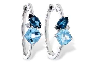 Blue Topaz & Diamond Earrings 14K White Gold