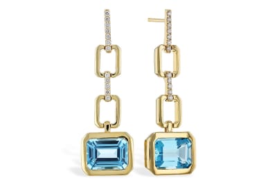 Blue Topaz & Diamond Earrings 14K Yellow Gold