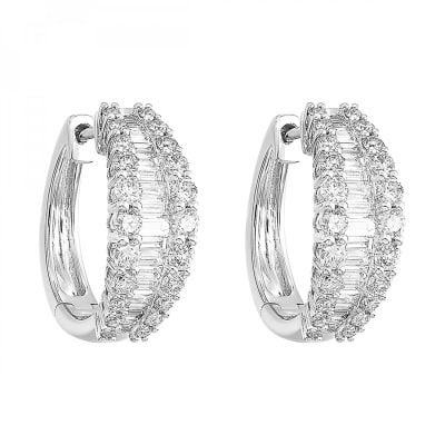1-1/2 CT TW Diamond Hoop Earrings