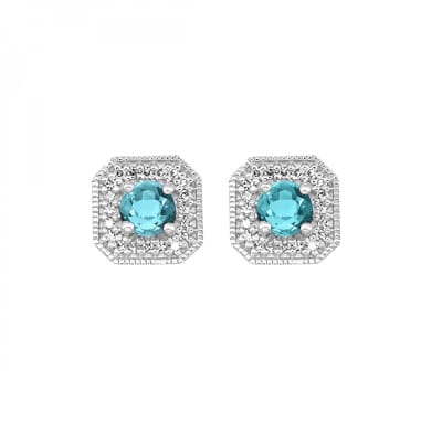 Bue Topaz & Diamond Earrings 10K White Gold Studs