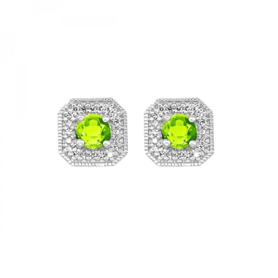 Peridot Earrings 10K White Gold Studs