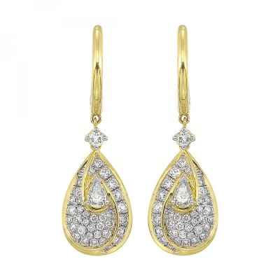 Diamond Earring Drops 1 1/10CT TW 14K Yellow Gold
