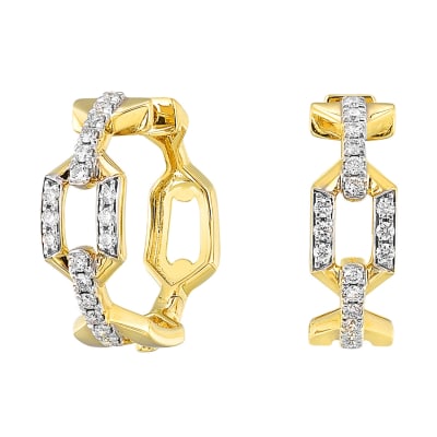 1/3CT Total Diamond Weight 14K Yellow Gold Hoop Earrings