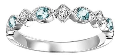 Aquamarine & Diamond Stackable Ring in 14K White