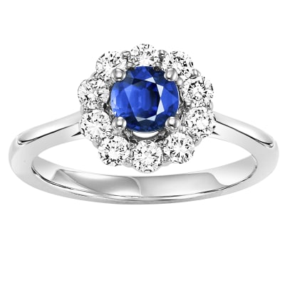 Classic Sapphire and Diamond Ring in 14K White