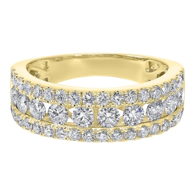 Three Row 1.50ctw Diamond Band in 14K Yellow Gold