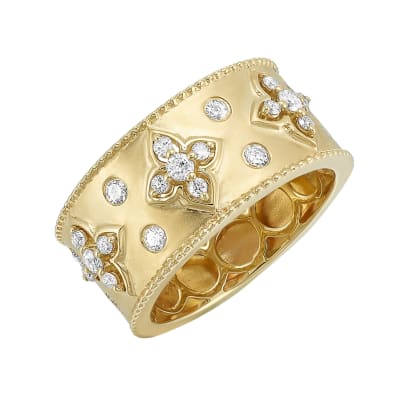 Wide 14K  Yellow Gold Band w 1/2ctw Diamonds