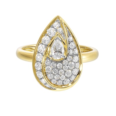 3/4ct Diamond Teardrop Ring in 14K Yellow Gold