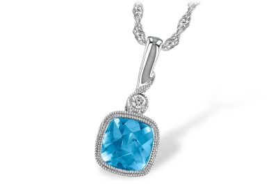 London Blue Topaz and Diamond Pendant in 14K White