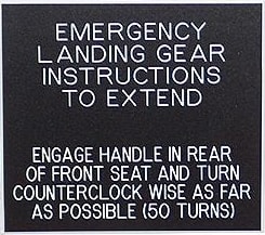 Bonanza/Baron Emergency Landing Gear Instructions to Extend Placard