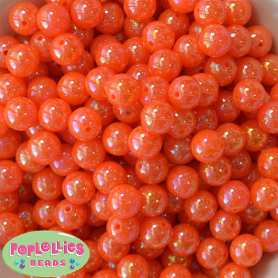 12mm Neon Orange AB Finish Miracle Acrylic Bubblegum Beads