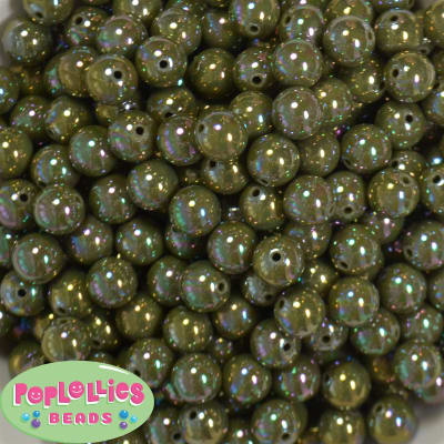 12mm Olive AB Finish Miracle Acrylic Bubblegum Beads