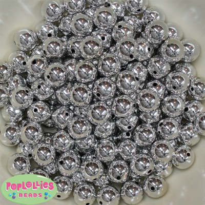 12mm Shiny Silver Mirror Bubblegum Beads