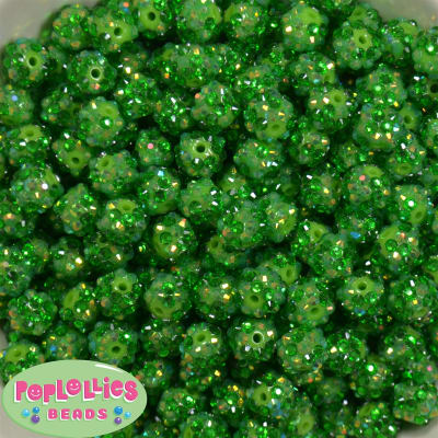 12mm Green Confetti Rhinestone Bubblegum Beads