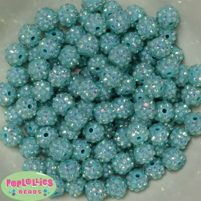 12mm Mint Rhinestone Bubblegum Beads