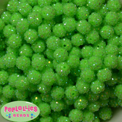 12mm Neon Lime Green Rhinestone Bubblegum Beads