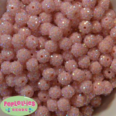 12mm Peach Rhinestone Bubblegum Beads