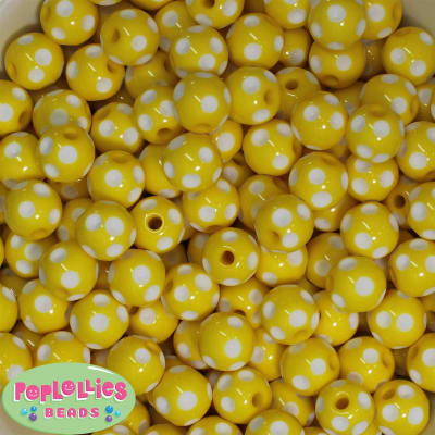 14mm Yellow Polka Dot Acrylic Bubblegum Beads