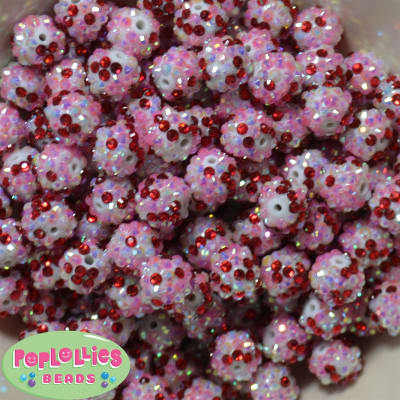 14mm Valentine Confetti Rhinestone Bubblegum Beads