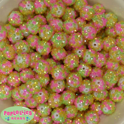 14mm Spring Confetti Rhinestone Bubblegum Beads