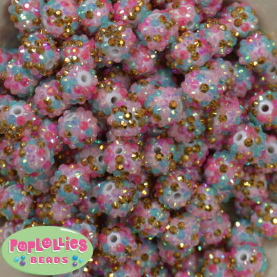 14mm Unicorn Confetti Rhinestone Bubblegum Beads