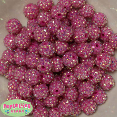 14mm Hot Pink Rhinestone Bubblegum Beads