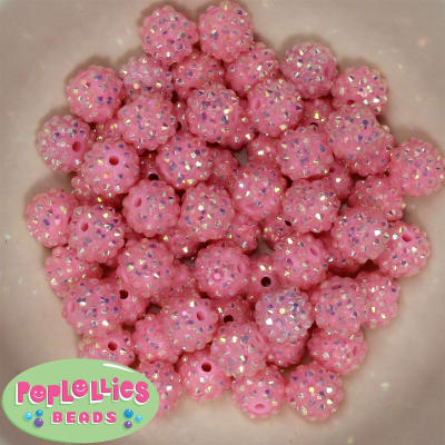 14mm Pink Rhinestone Bubblegum Beads