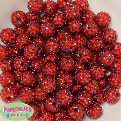 14mm Red Rhinestone Bubblegum Beads