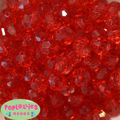 16mm Clear Red Facet Beads 20pc