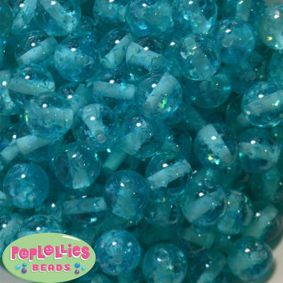16mm Clear Cyan Blue Glitter Acrylic Gumball Bead